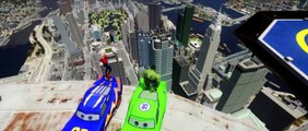 HULK and Spiderman driving around the city with Lightning Mcqueen Cars!!!