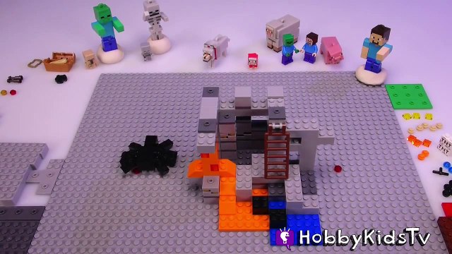 MINECRAFT FIGHT! Lego Cave Monster Zombie Build #21113 Toy Review Play HobbyKidsTV