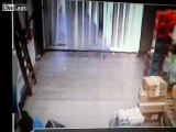 Out of control truck enters in warehouse and slams against several workers.