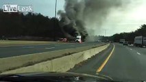 Amazing video of an 18 wheeler caught on fire!