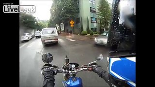 Motorcycle Splitting the gap on a rainy day