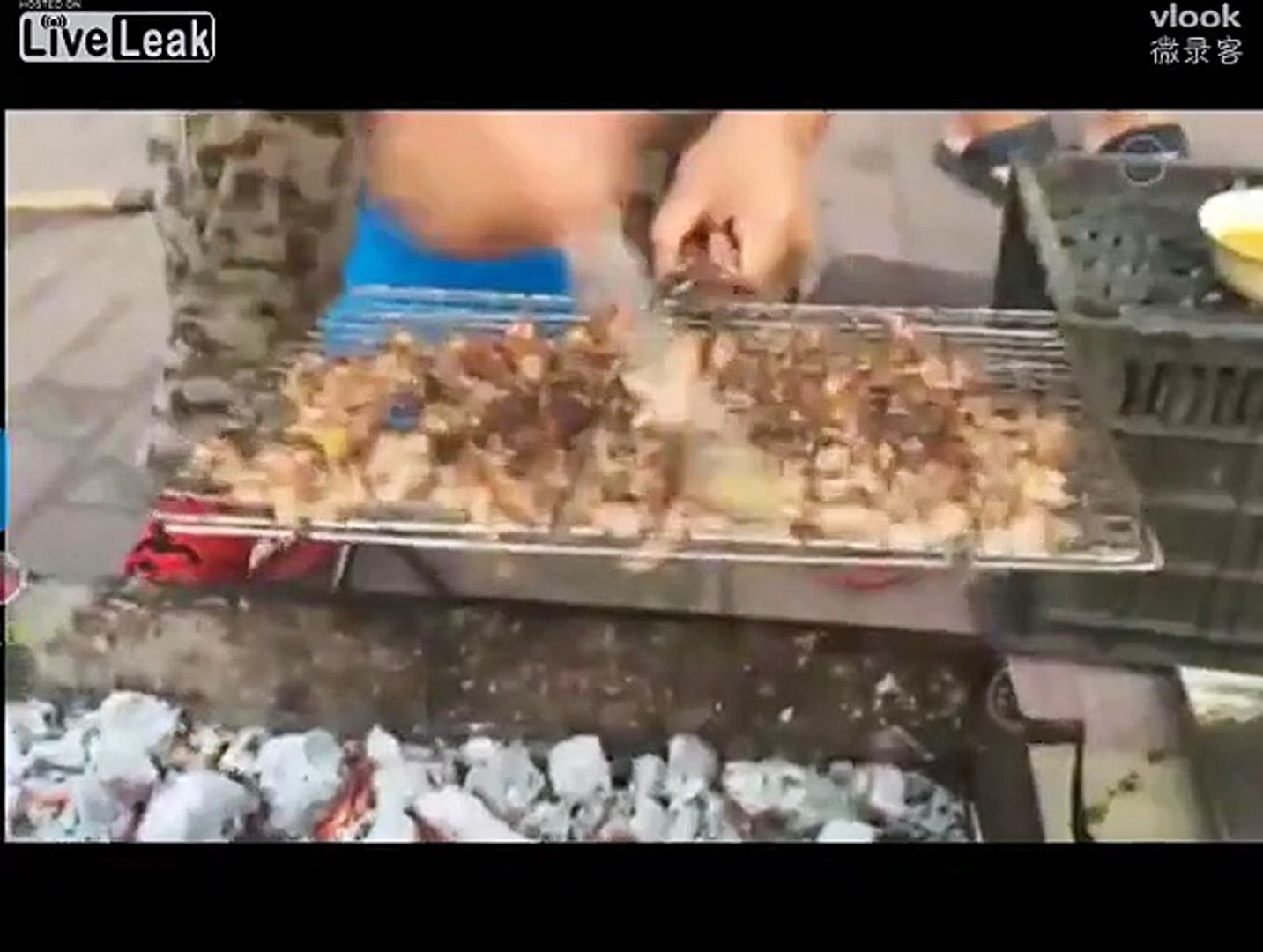 Vendor sells roast moths on street
