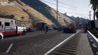 Motorcycle Crashes Causes HUGE Pileup GTA 5 game