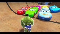 HULK SMASH CARS! Disney Nursery Rhyme Cars McQueen Lightning Pixar in Yellow, Green, Blue Colors!