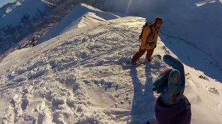 Snowboarder Triggers Avalanche and gets Lucky