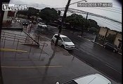 Car Almost Flips Going Over Exposed Manhole