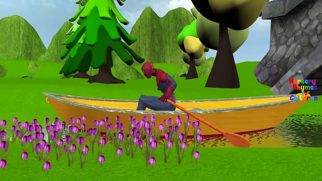 Row Row Row Your Boat  Nursery Rhymes | Spiderman Cartoon  Row Row Row Your Boat Rhymes