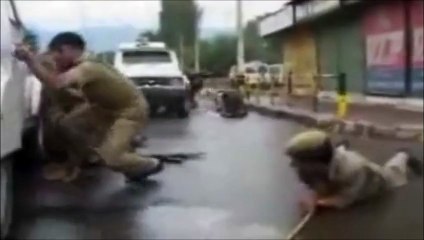 Indian soldiers running to hide while many injured crying