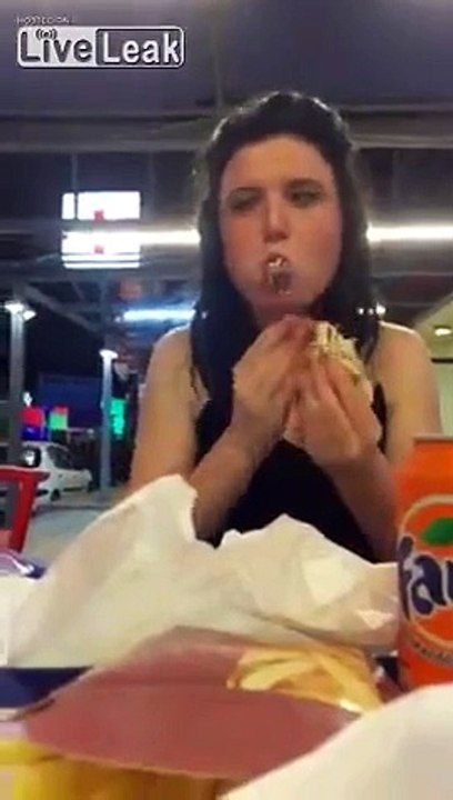 British slag on vacation in Corfu is nasty to watch when she's consuming food after a night out drinking