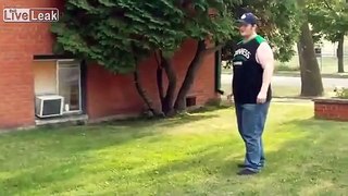 Fat guy attempts to kick football... Pops the ball and kids football dreams