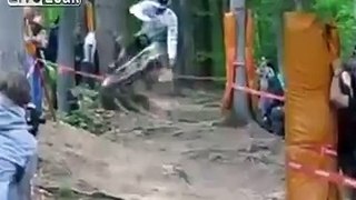 mountain biker hits tree hard