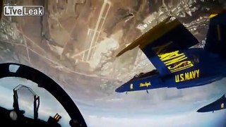Footage shows pilot's pov from inside a blue angel cockpit.