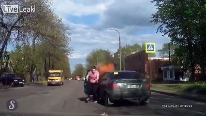 WOMAN's CAR BURSTS into FLAMES = Russia =