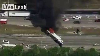 18 wheel truck collided and exploded in flames