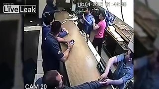 Yob hurls stools at takeaway staff during violent outburst