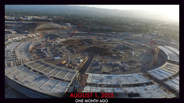 Chantier du Apple Campus 2 vu du ciel, filmé par un drone - 1 Septembre 2015