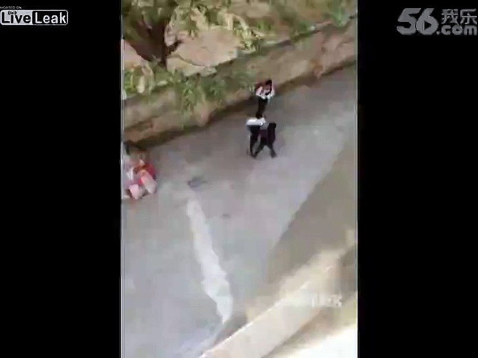 School girl bullied by two boys in alley