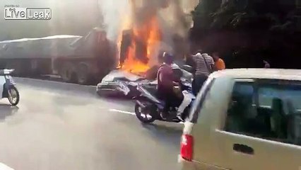 Died while trapped in a burning car