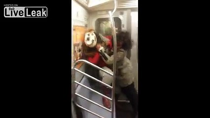 Bystander uses an original argument to try to convince two females to stop fighting on the NY subway