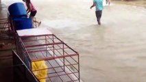 People Playing in Typhoon Storm Surge