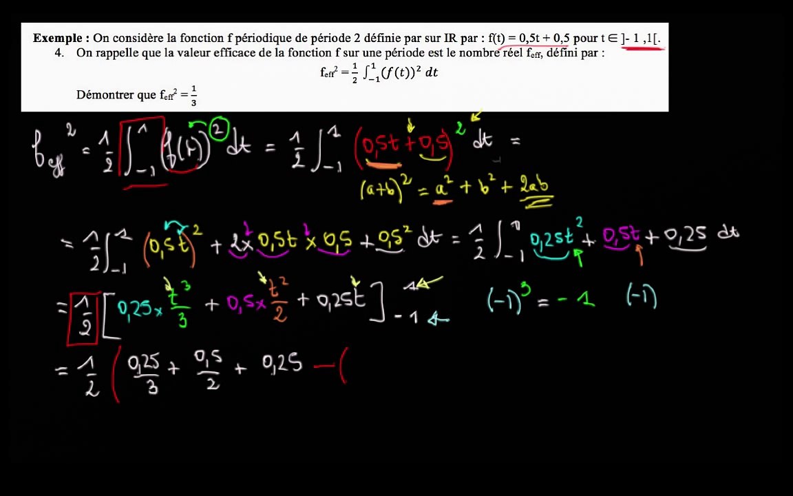 Exo de synthèse sur Parseval : 4/ Calcul de f(eff)^2 : b)calcul de l intégrale