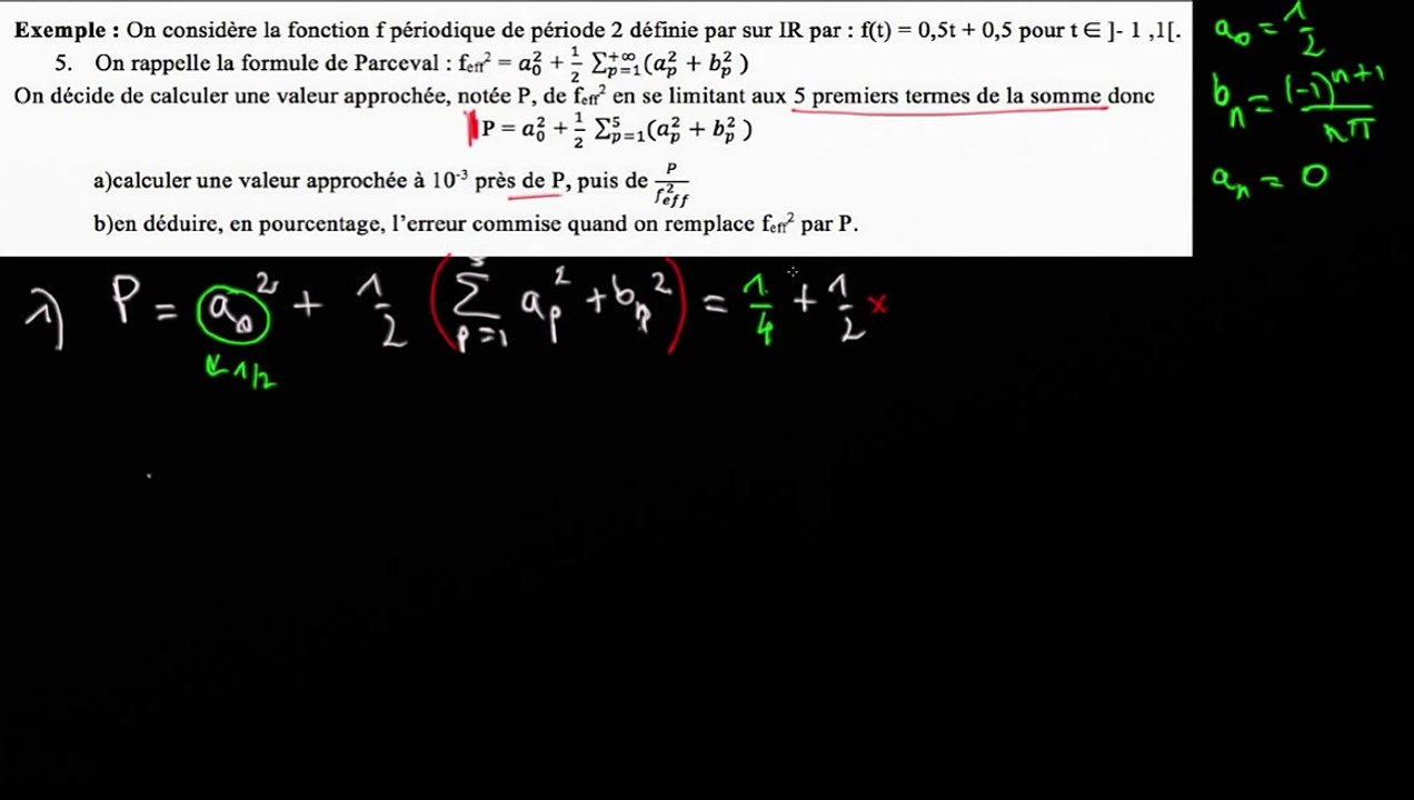 Exo de synthèse sur Parseval : 5/ a) Donner la valeur de P- (1)transformation de l expression