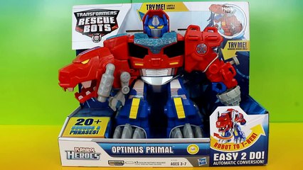 Playskool Heroes Rescue Bots Transformers Optimus Primal Dinosaur to Robot with Imaginext