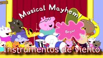 El sonido de instrumentos musicales de viento peppa pig,  flauta, saxo,  trombon,  trompeta