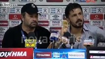 Italian former soccer star Gennaro Gattuso gets angry and shows off his posh English during a press conference