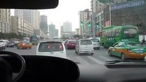 driving along city road in Xian, China