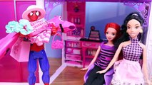 Frozen Disney Elsa in Barbie Mall with Spiderman Superhero Vera Jasmine Ariel Beast by DisneyCarToys