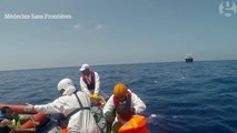 Mediterranean migrant crisis: search & rescue boat plucks migrants from sea