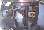 A robber`s been jammed with bus doors.