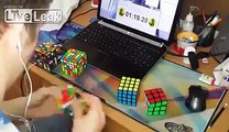 Guy completes 4 rubiks cubes just over 6 minutes