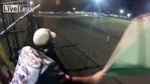 Flagger Inches Away From Mouthfull Of Sprint Car