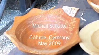 German green woodworker Michail Schütte turning a plate