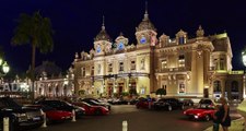 Monaco, Monte Carlo, 04 09 2015: Casino Monte-Carlo in the night, view from hotel de Paris