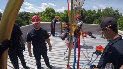 Rope Rescue Training, Patient pick-off. Window Washing equipment failure simulation.