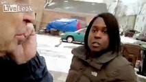 Mad Black Woman Attacks Two White Guys