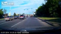 Biker gets rear ended and does a nice flip then the car that hit him gets rear ended