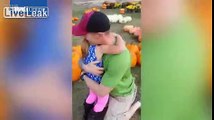 Trick or treat moment, girl is emotionally reunited with her father, girl is emotionally reunited with her father