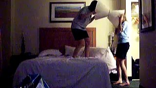 Hotel Bed Jumping 2- Lampshade style!