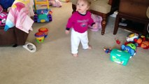 Ella dancing to the funny little bunnies Disney cartoon.