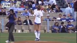 Drunk Model Throws Out First Pitch in short shorts