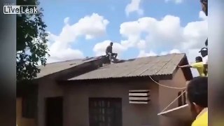 Thief And His Pursuers Fall Through Roof