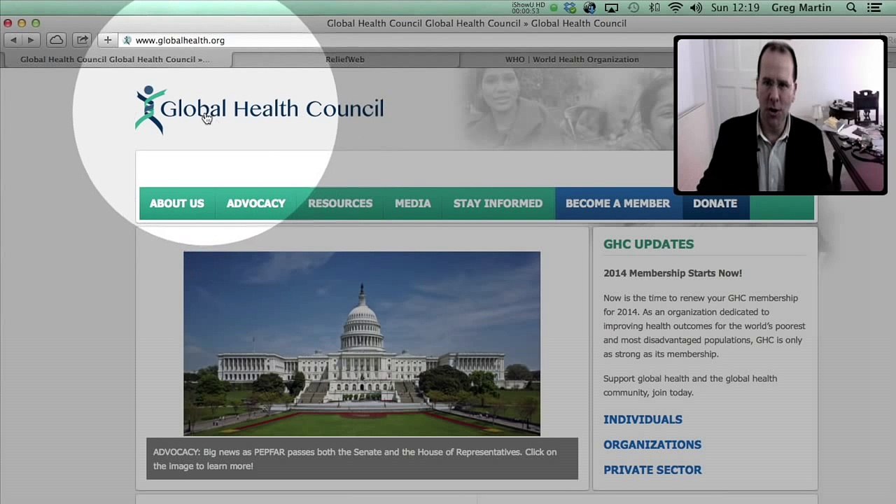 Web pages for jobs in Global Health