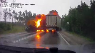 Truck bursts into flames after crash