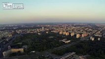 West sunset viewed from a height of 120 meters above Mokotowskie Field.