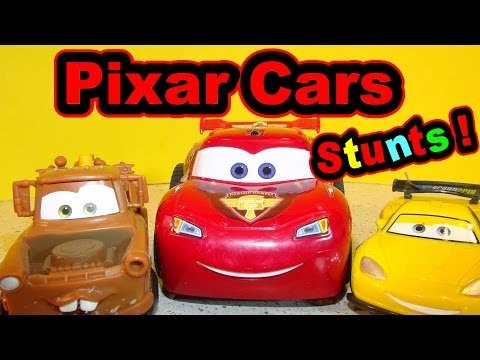 Pixar Cars Lightning McQueen with Mater and Jeff Gorvette Stunt Cars and Remote RC Control McQueen