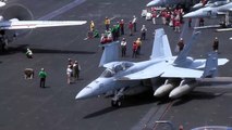 Aircraft Carrier Launches E-2C Hawkeye & F/A-18 Hornets
